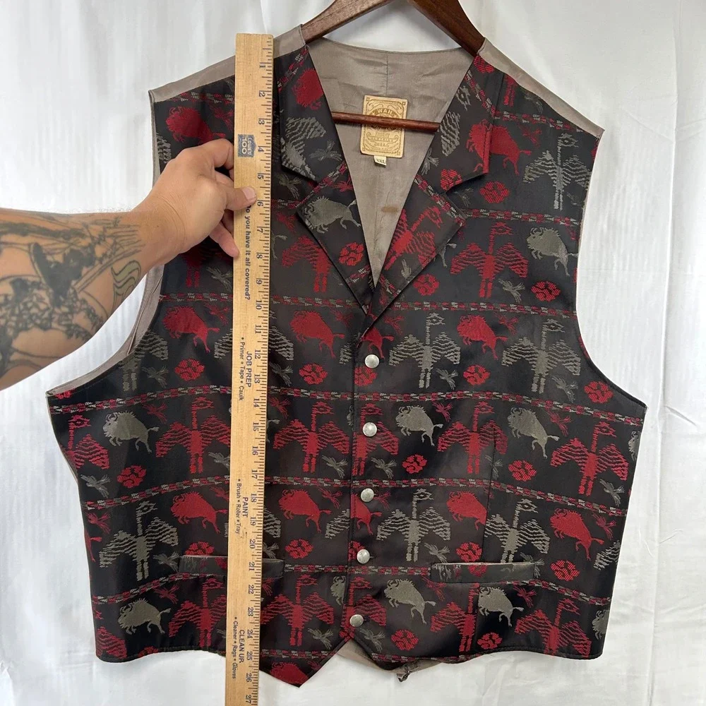 Wah Maker Frontier Clothing Vest Mens XXL Black Red Buffalo Eagle Western Cinch